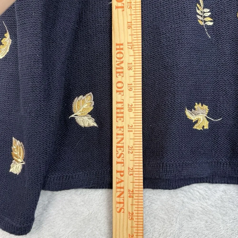 Vtg Fall Leaves Cardigan Sweater Large Knit Embroidered Autumn Cottage Grandma